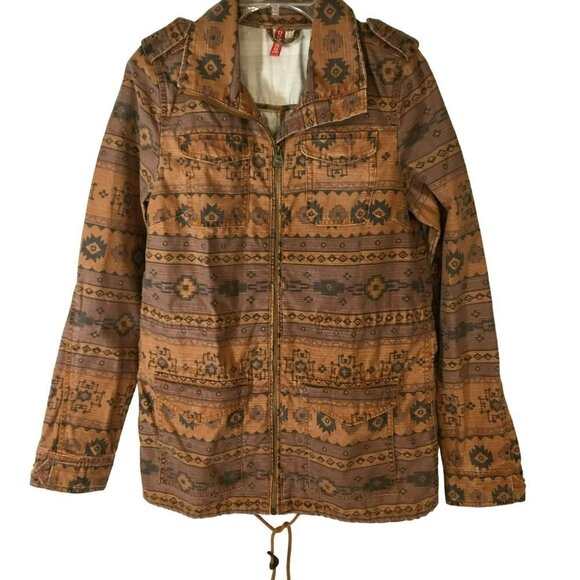 Divided by H&M Canvas Jacket Women's Size 6 Aztec Print Full Zip Front in Rust - Picture 1 of 13